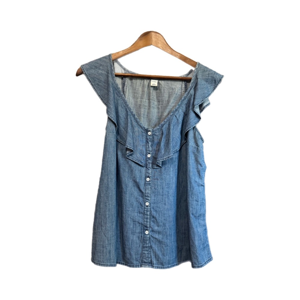 Old Navy Chambray Top Womens Small Blue Excellent Ruffle Flutter Sleeve Blouse